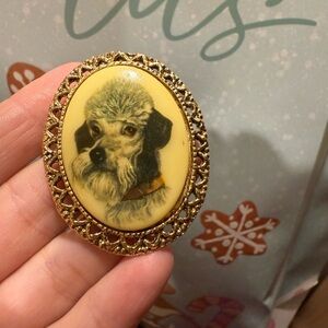 Vintage Victorian Dog Brooch with Gold Frame